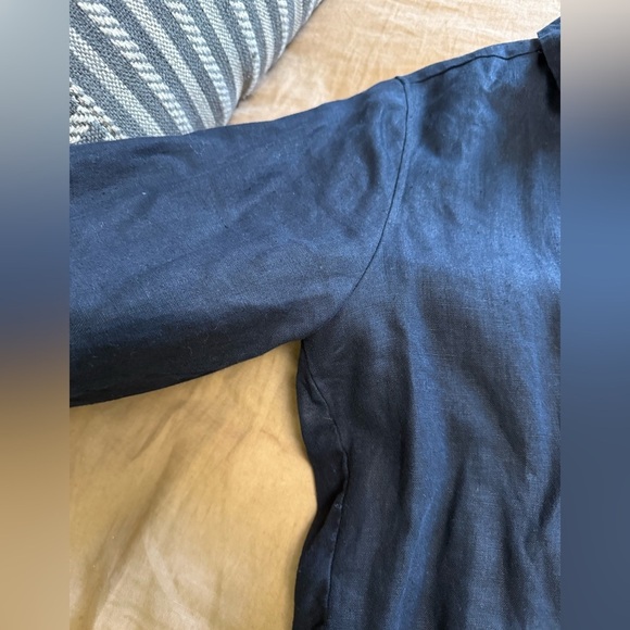 COS linen navy blue basic long sleeve button down shirt - Picture 2 of 8